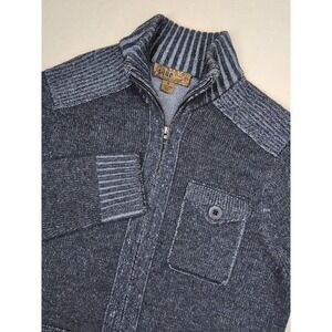 Blue Pronto Uomo Mens S 100% Wool Full Zip Sweater Navy Utility Pockets Cardigan